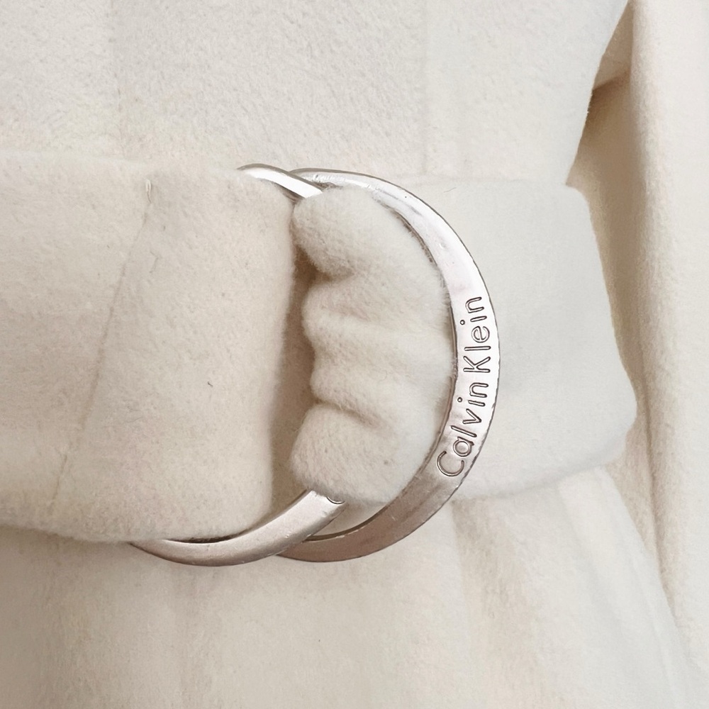 CALVIN KLEIN Wool Blend Trench Coat Buckle Waits and neck Cream Sz 2 - Picture 6 of 16